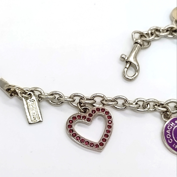 COACH Purple Triple Hearts Bracelet Lanyard Charm Trigger Snap Keychain Fob-Rare - Picture 3 of 4